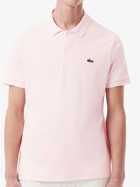 Lacoste Men's Light Pink Cotton Pique Polo with Green Crocodile $95